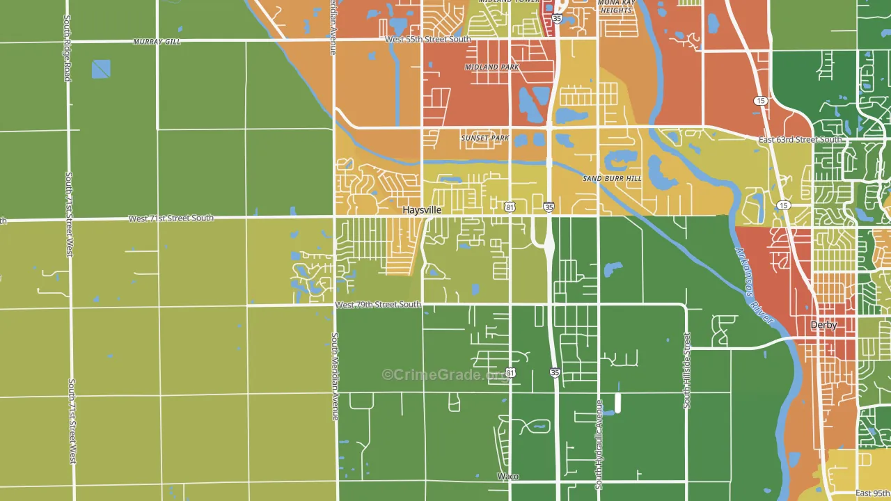Haysville, KS Map of Burglary Rates