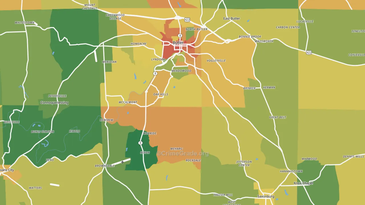 Haysville, PA Map of Burglary Rates