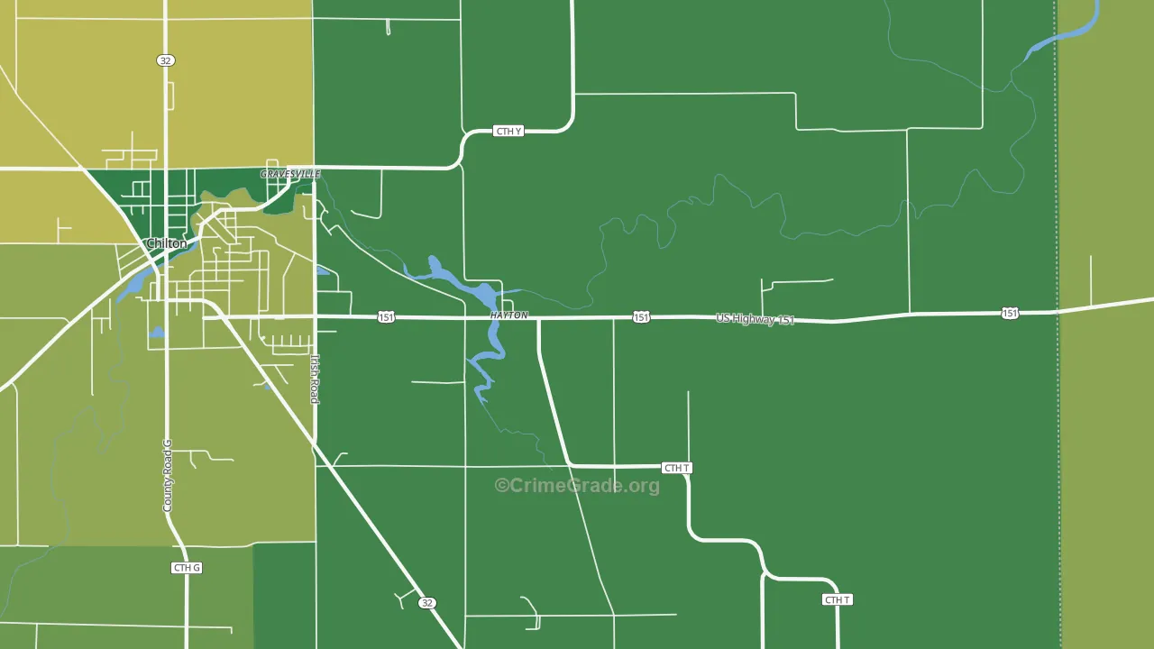 Hayton, WI Map of Burglary Rates