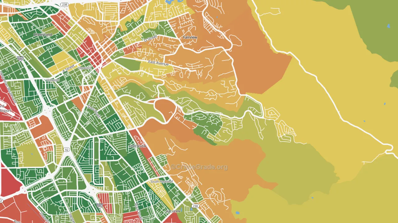 Hayward Highland, Hayward, CA Map of Burglary Rates