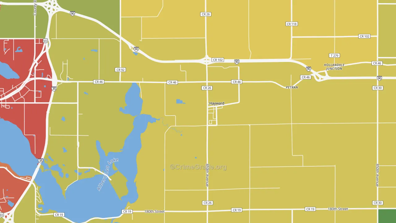 Hayward, MN Map of Burglary Rates