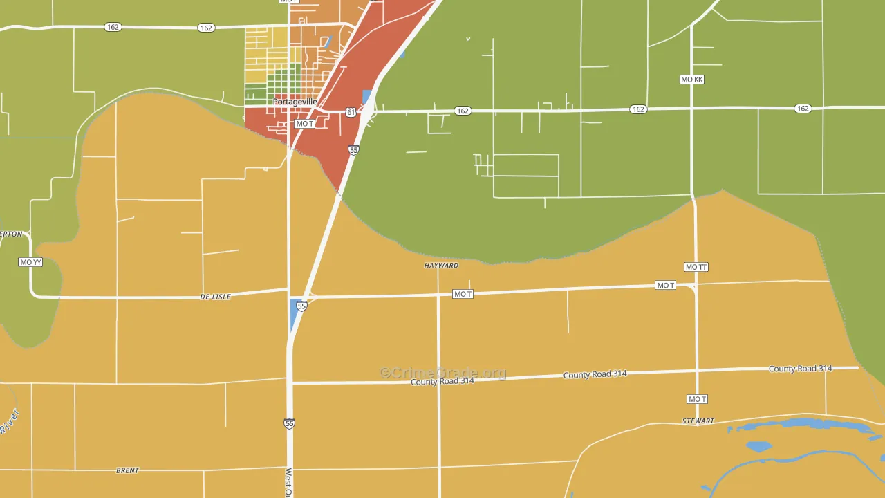 Hayward, MO Map of Burglary Rates