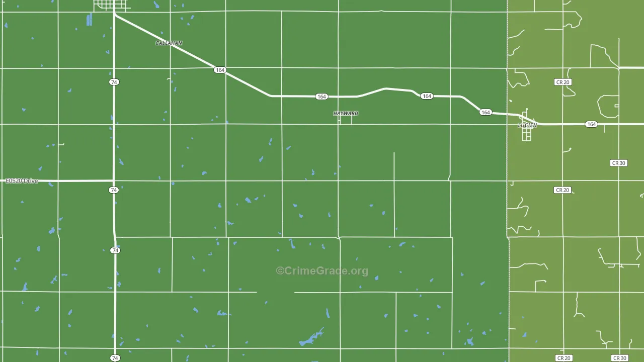 Hayward, OK Map of Burglary Rates