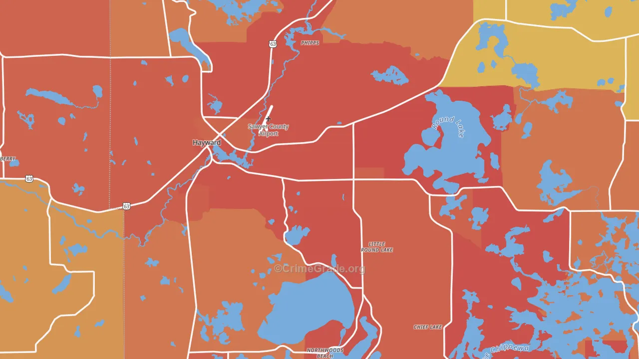 Hayward, WI Map of Burglary Rates