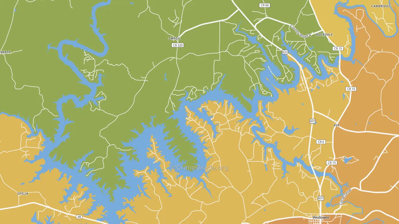 Haywood, AL Map of Burglary Rates