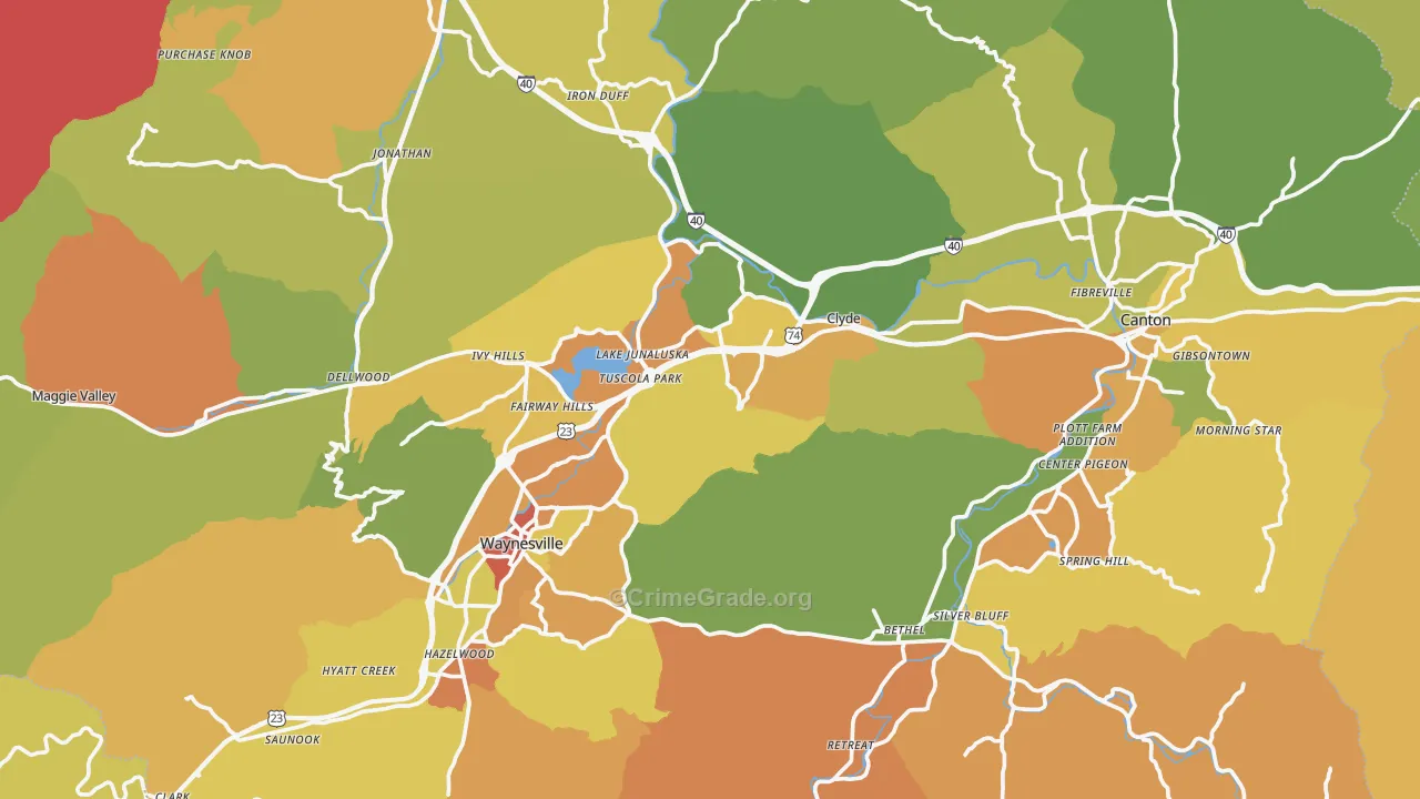 Haywood County, NC Map of Burglary Rates