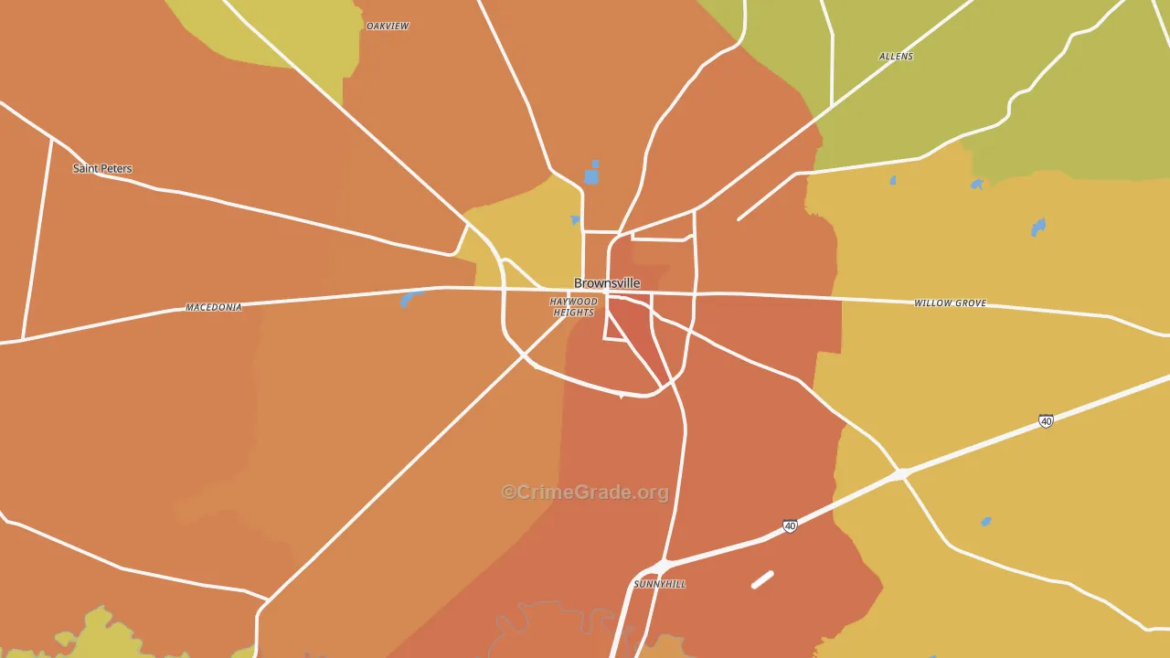 Haywood County, TN Map of Burglary Rates