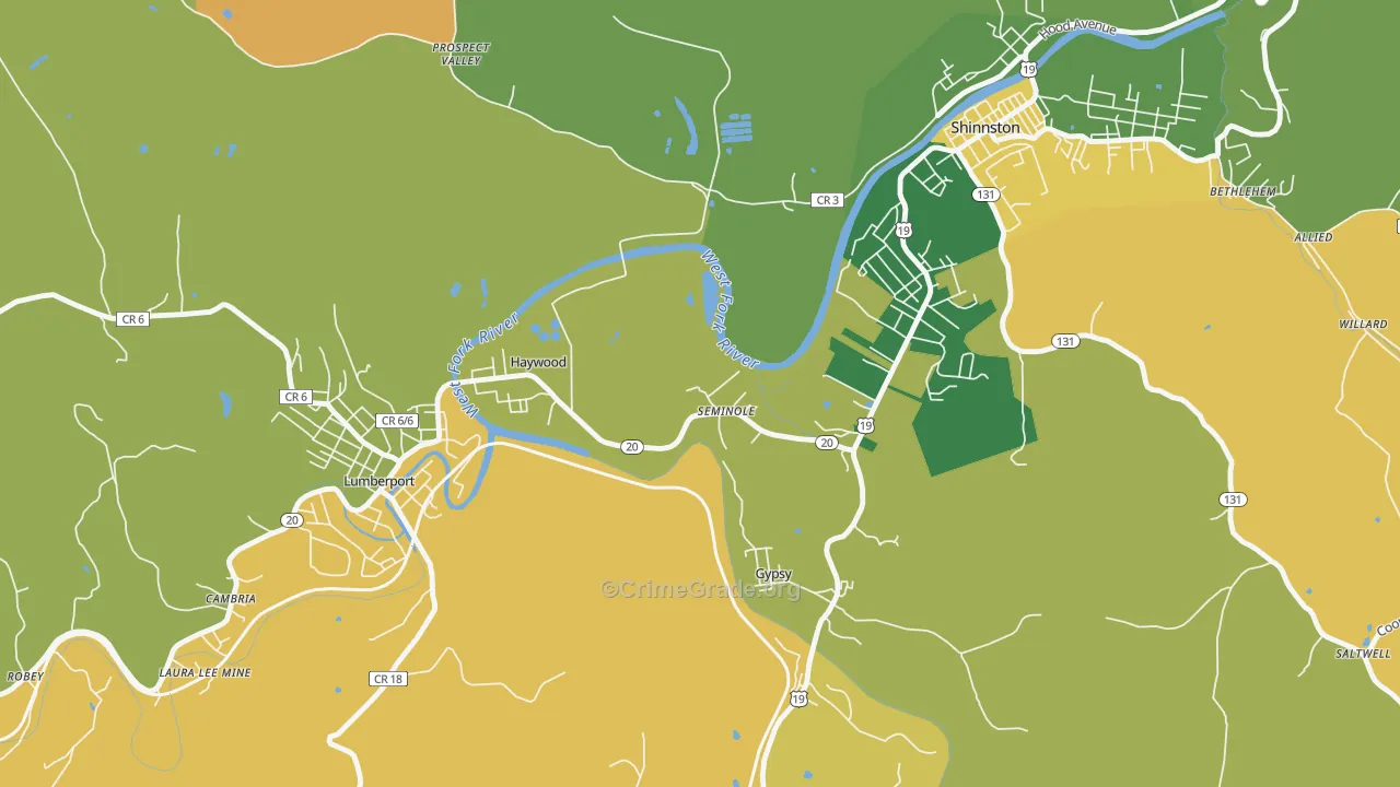 Haywood, WV Map of Burglary Rates