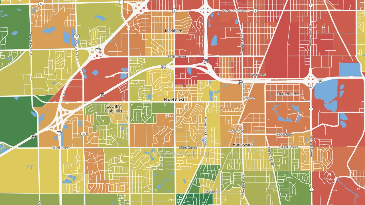 Hazel Crest, IL Map of Burglary Rates