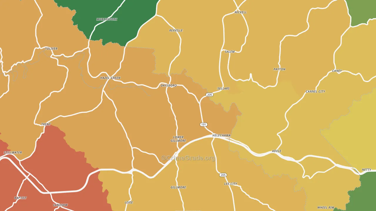 Hazel Green, KY Map of Burglary Rates