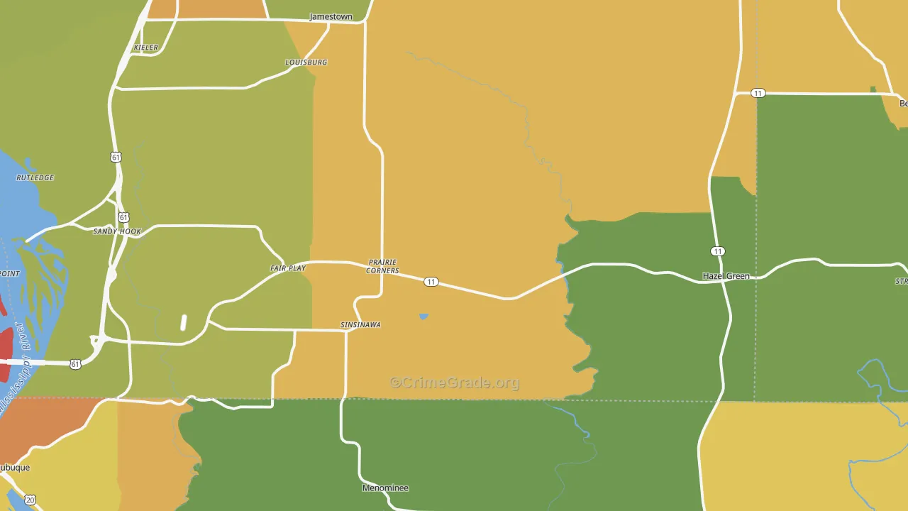 Hazel Green, WI Map of Burglary Rates