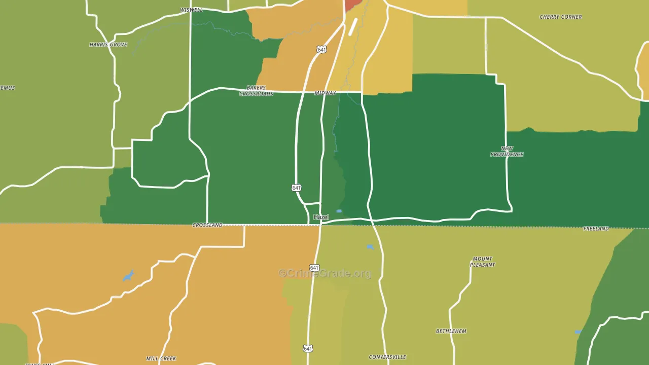 Hazel, KY Map of Burglary Rates