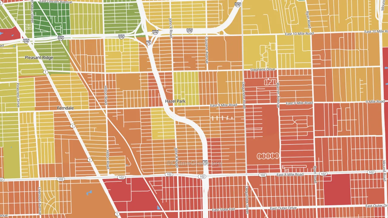 Hazel Park, MI Map of Burglary Rates