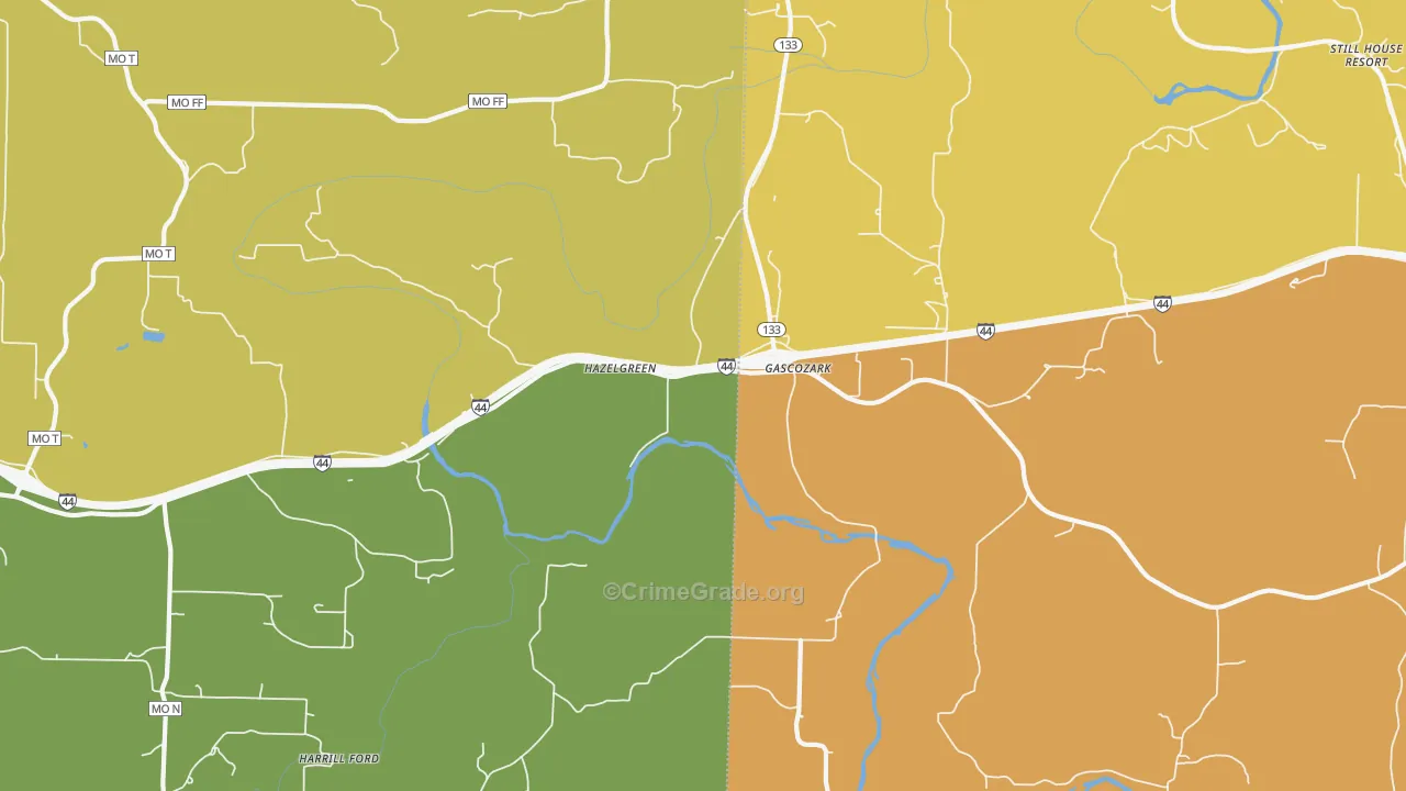 Hazelgreen, MO Map of Burglary Rates