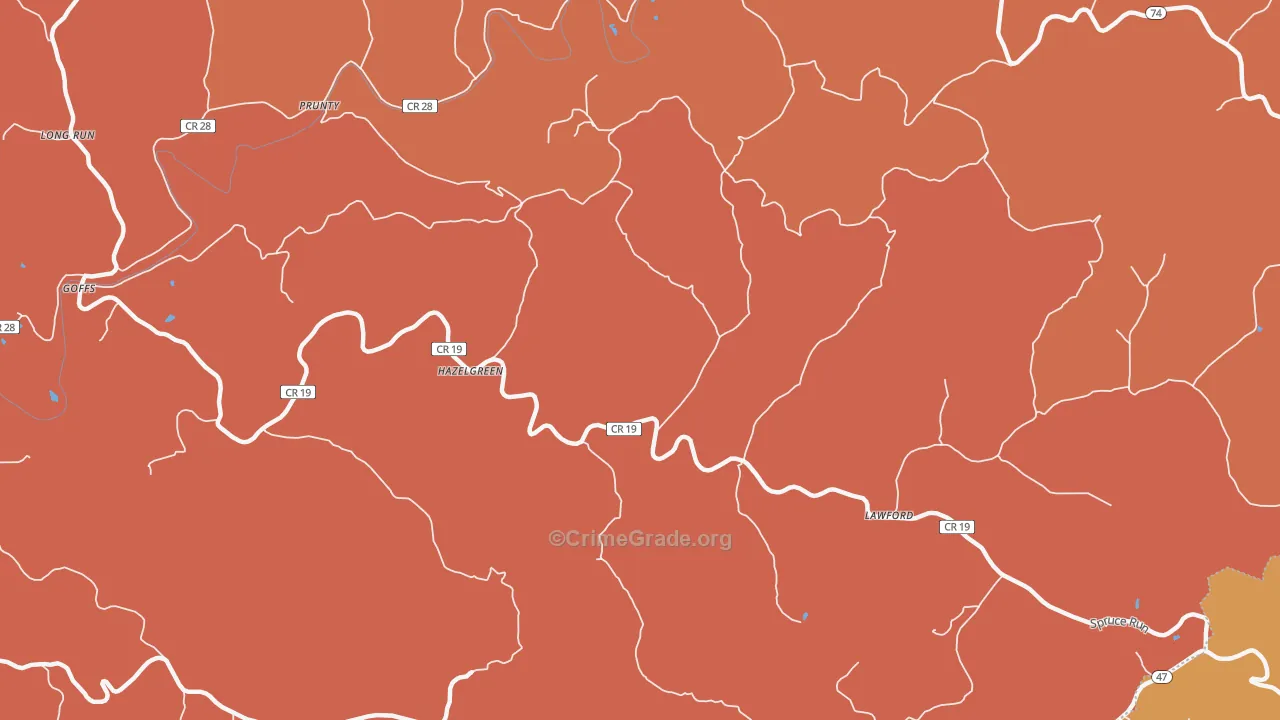 Hazelgreen, WV Map of Burglary Rates