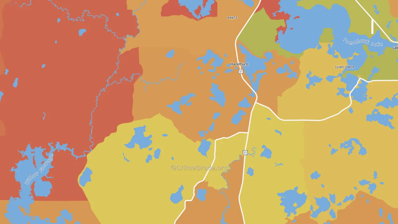 Hazelhurst, WI Map of Burglary Rates