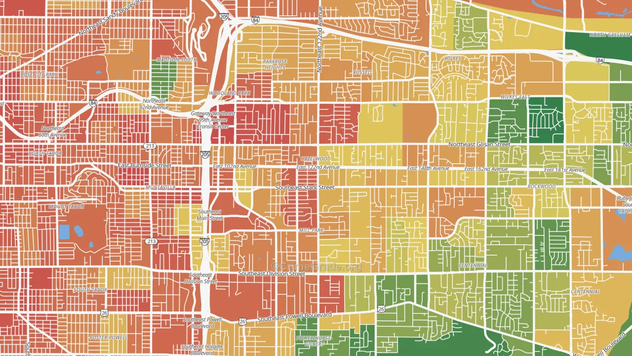 Hazelwood-Mill Park, Portland, OR Map of Burglary Rates