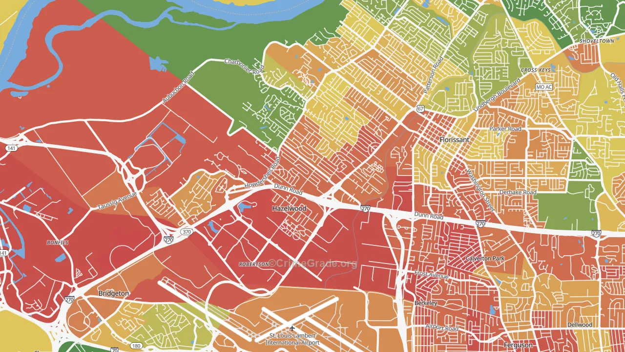 Hazelwood, MO Map of Burglary Rates