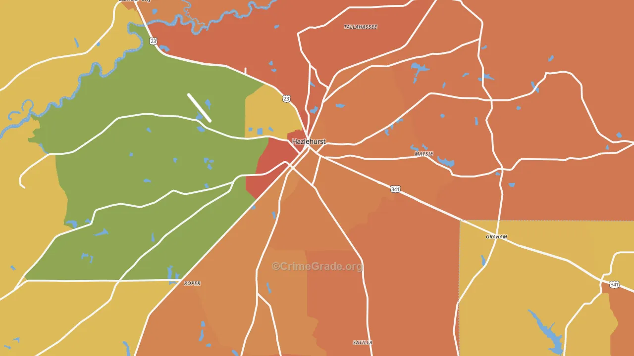 Hazlehurst, GA Map of Burglary Rates
