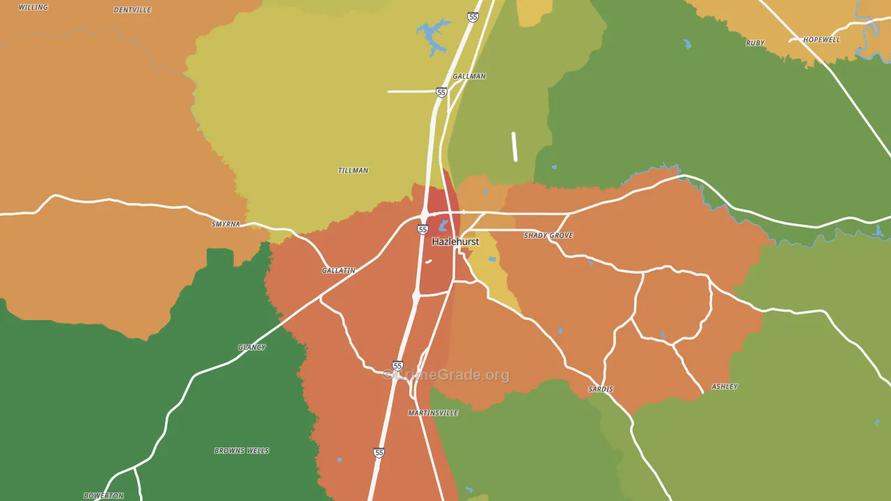 Hazlehurst, MS Map of Burglary Rates
