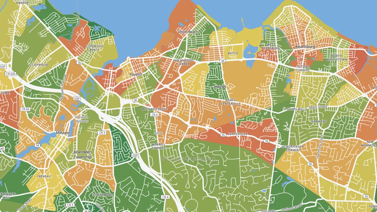 Hazlet, NJ Map of Burglary Rates