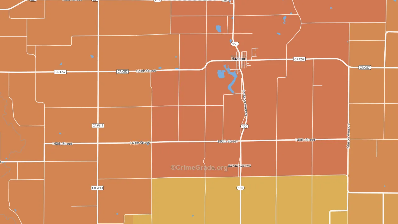 Hazleton, IA Map of Burglary Rates