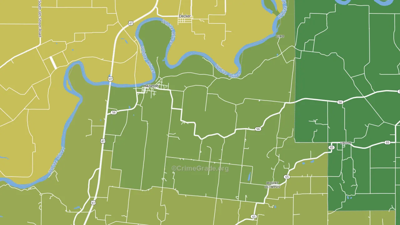 Hazleton, IN Map of Burglary Rates