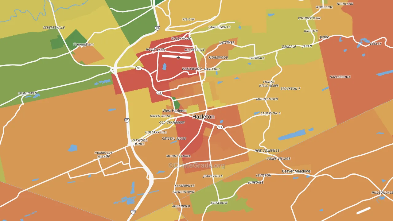 Hazleton, PA Map of Burglary Rates