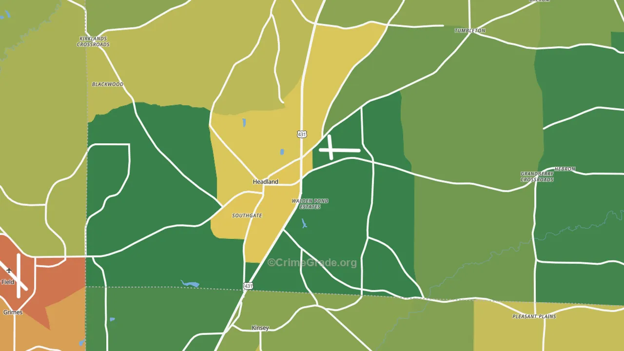 Headland, AL Map of Burglary Rates