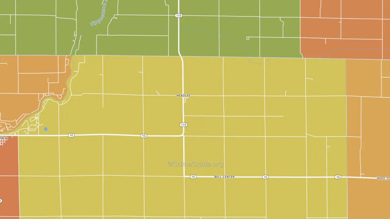 Headlee, IN Map of Burglary Rates