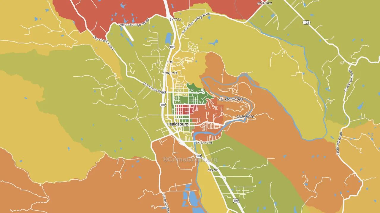 Healdsburg, CA Map of Burglary Rates