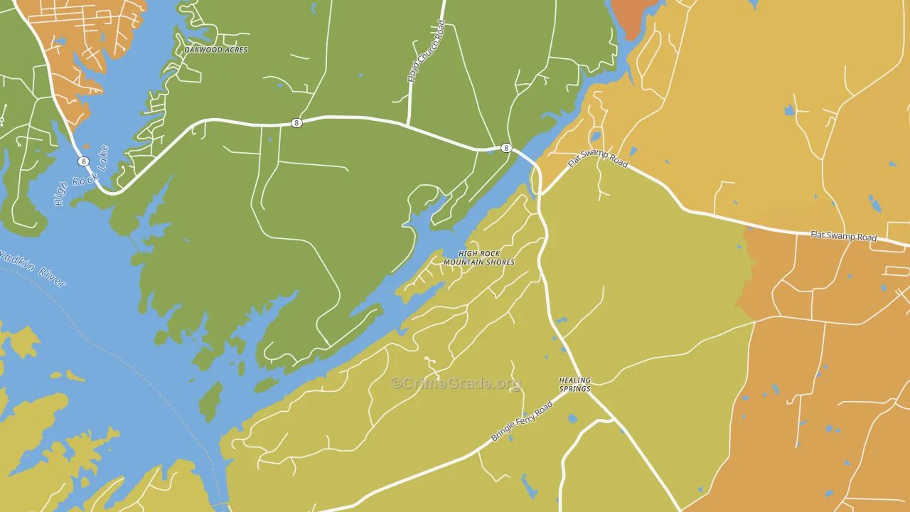 Healing Springs, NC Map of Burglary Rates