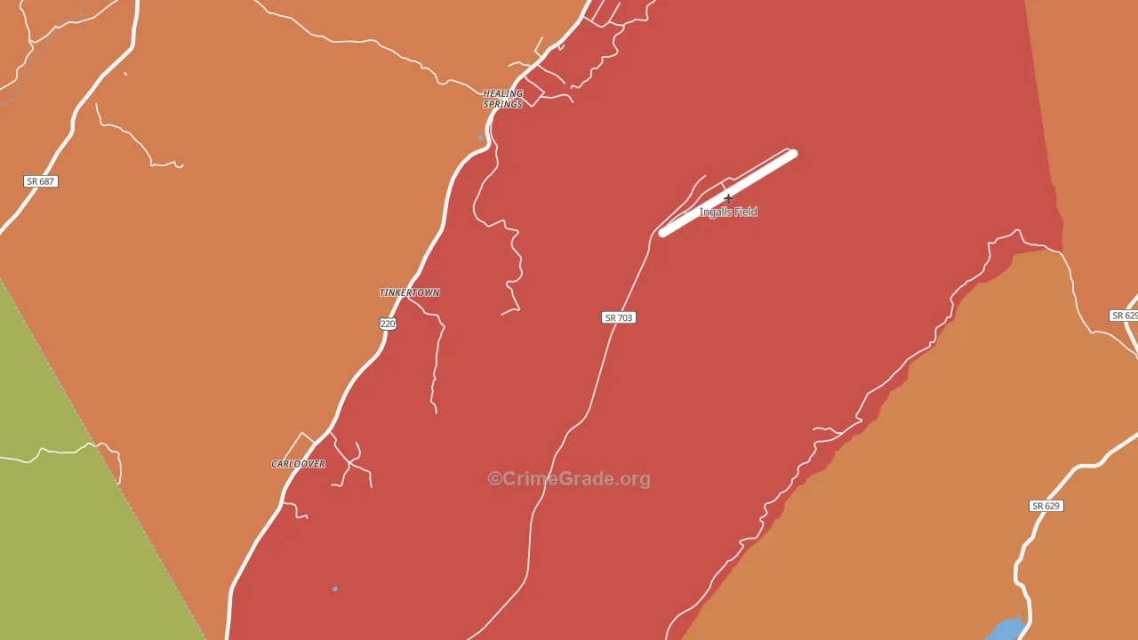 Healing Springs, VA Map of Burglary Rates