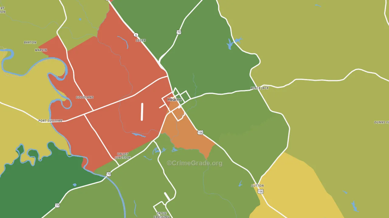 Hearne, TX Map of Burglary Rates