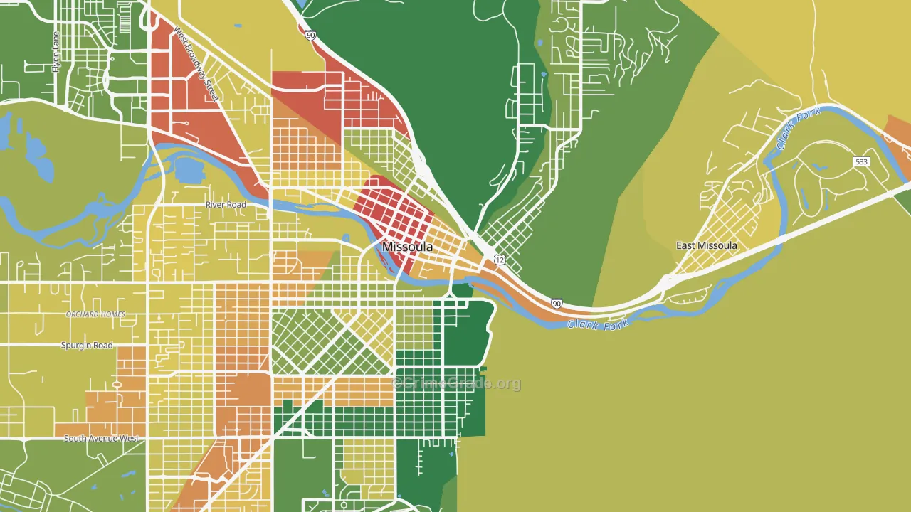 Heart of Missoula, Missoula, MT Map of Burglary Rates