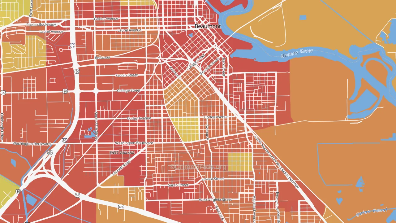 Heart of the City, Beaumont, TX Map of Burglary Rates