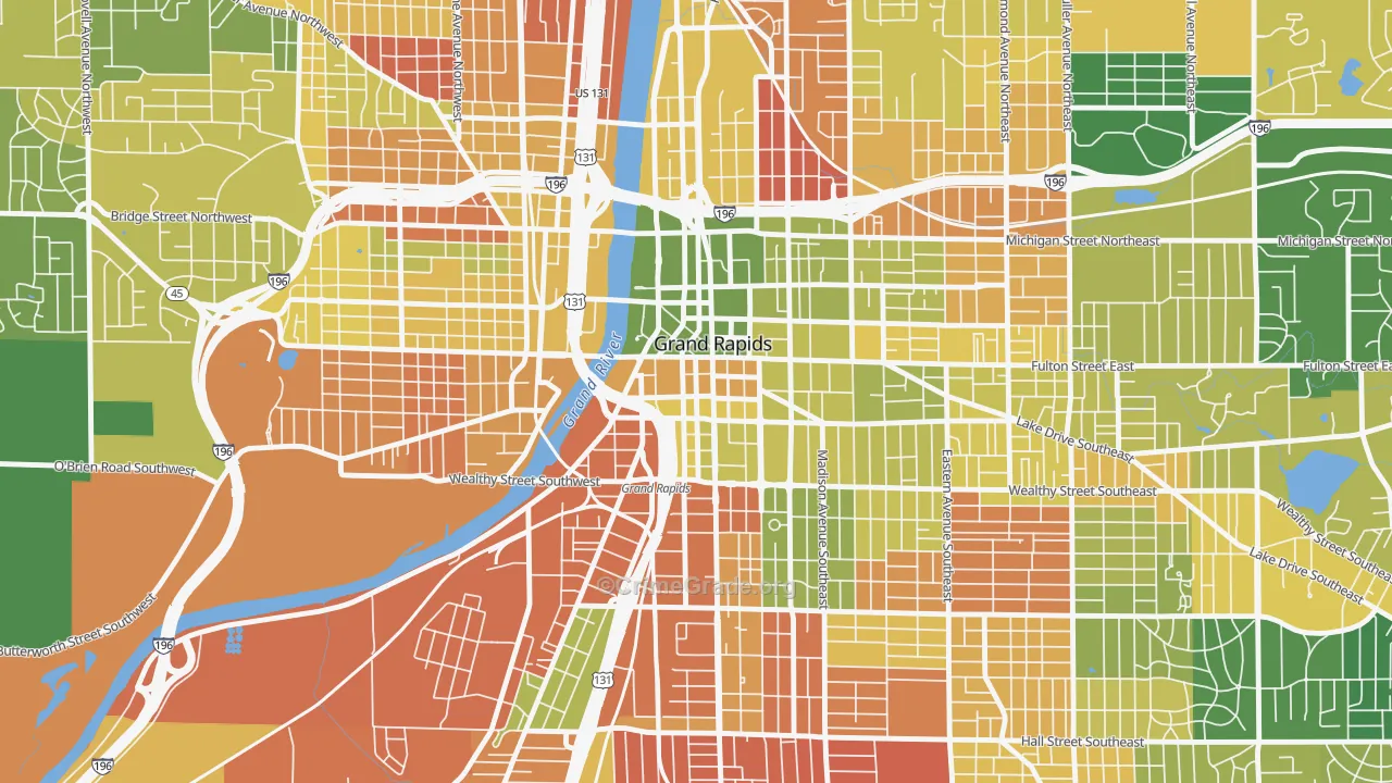 Heartside-Downtown, Grand Rapids, MI Map of Burglary Rates