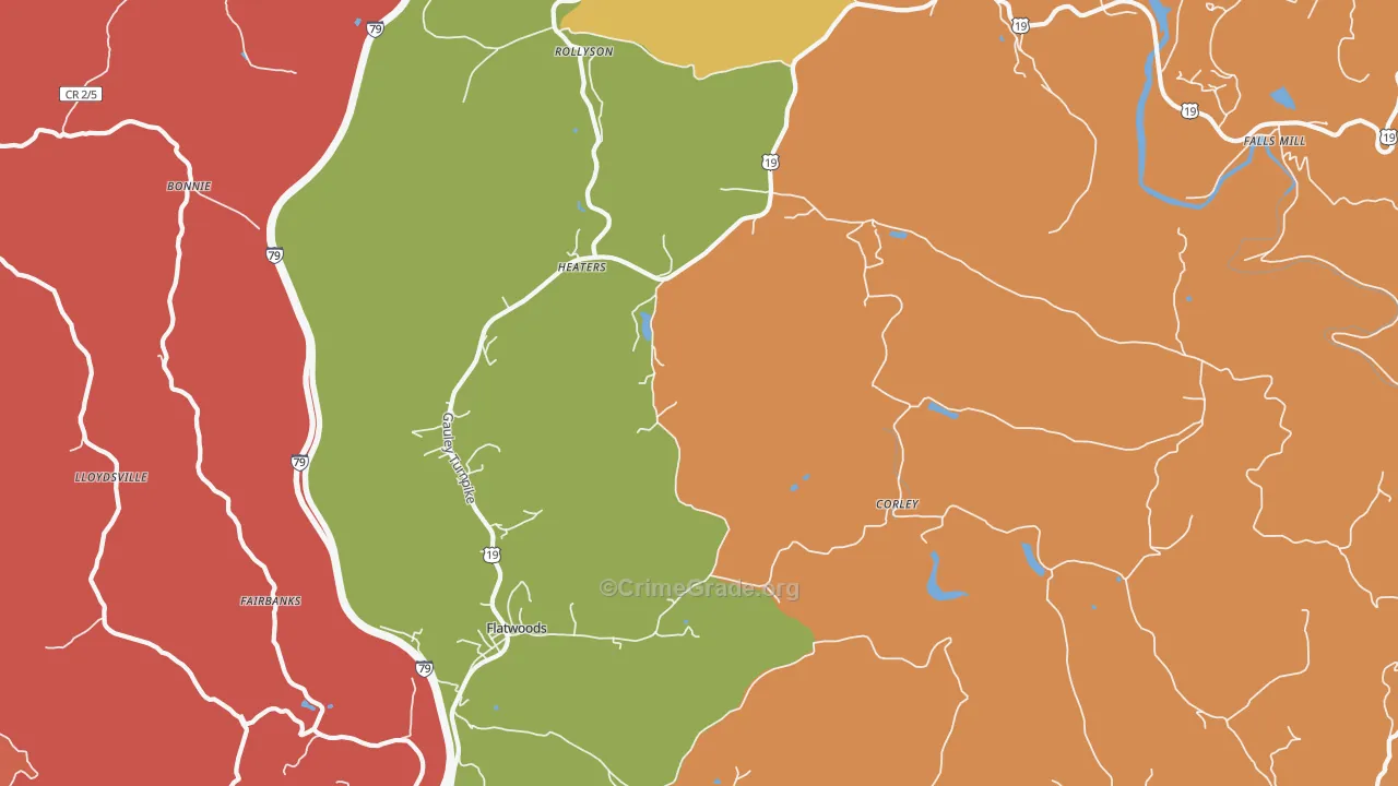 Heaters, WV Map of Burglary Rates
