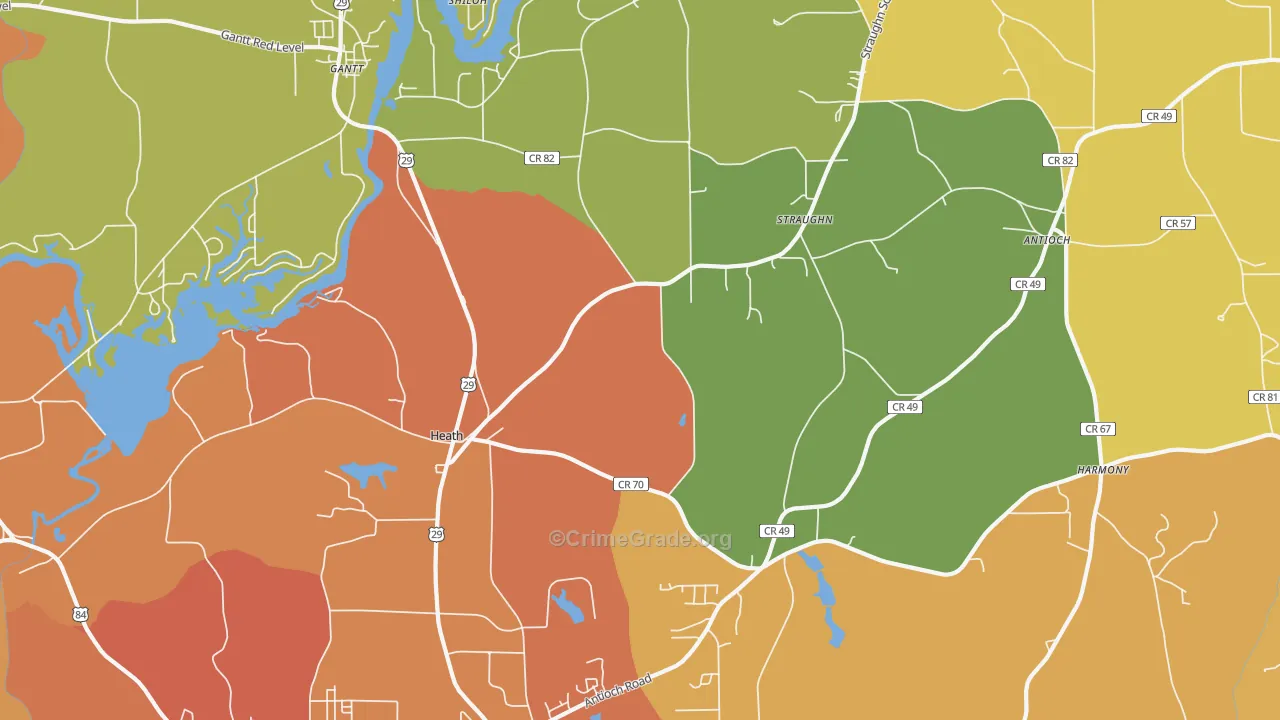 Heath, AL Map of Burglary Rates