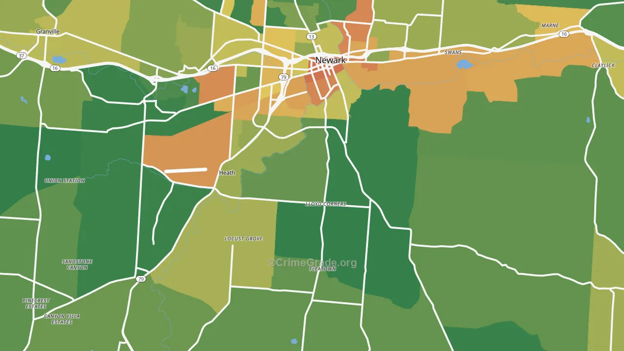 Heath, OH Map of Burglary Rates