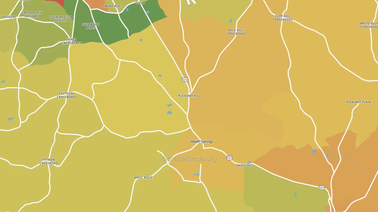 Heath Springs, SC Map of Burglary Rates