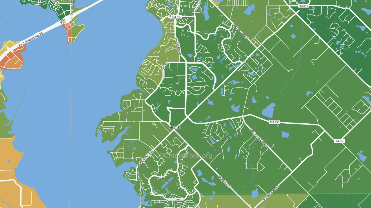 Heath, TX Map of Burglary Rates