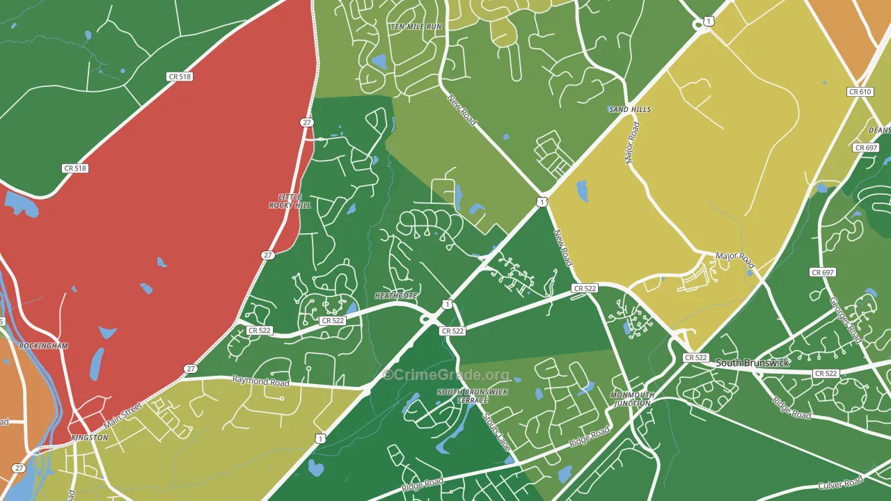 Heathcote, NJ Map of Burglary Rates
