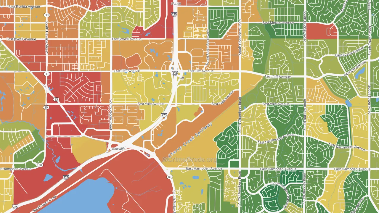 Heather Gardens, Aurora, CO Map of Burglary Rates