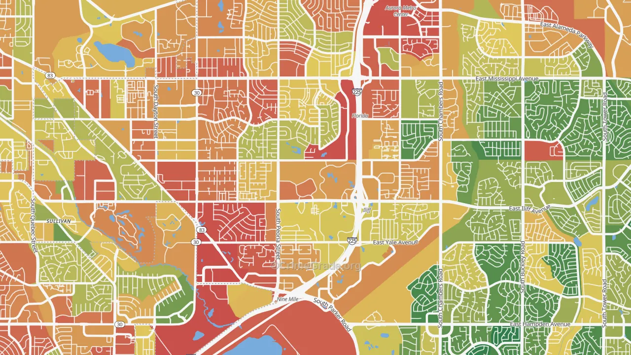 Heather Ridge, Aurora, CO Map of Burglary Rates