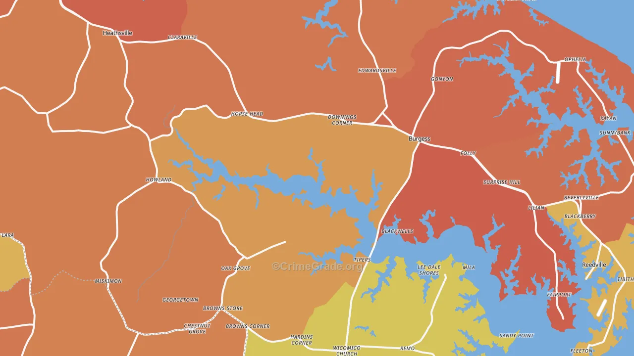 Heathsville, VA Map of Burglary Rates