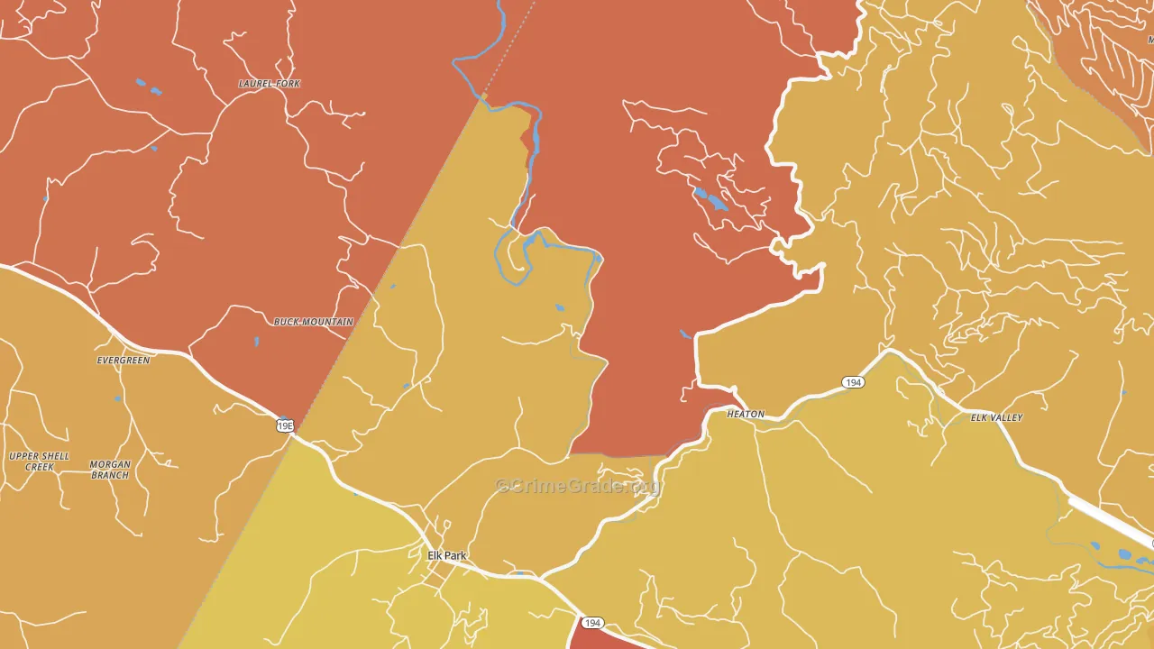 Heaton, NC Map of Burglary Rates