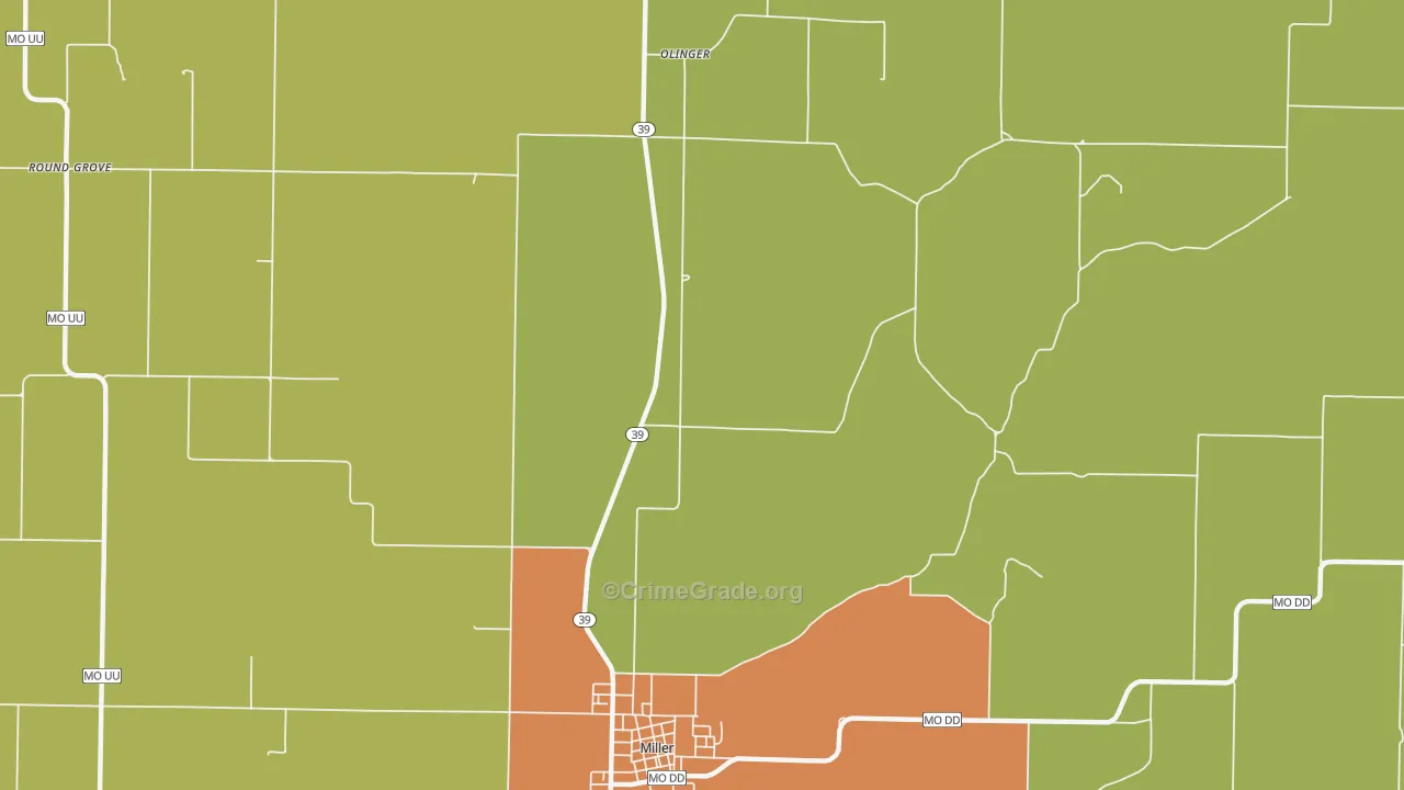 Heatonville, MO Map of Burglary Rates