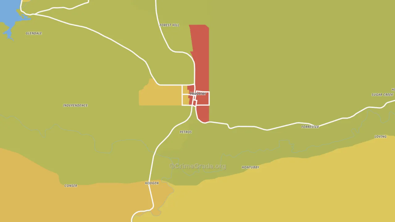 Heavener, OK Map of Burglary Rates