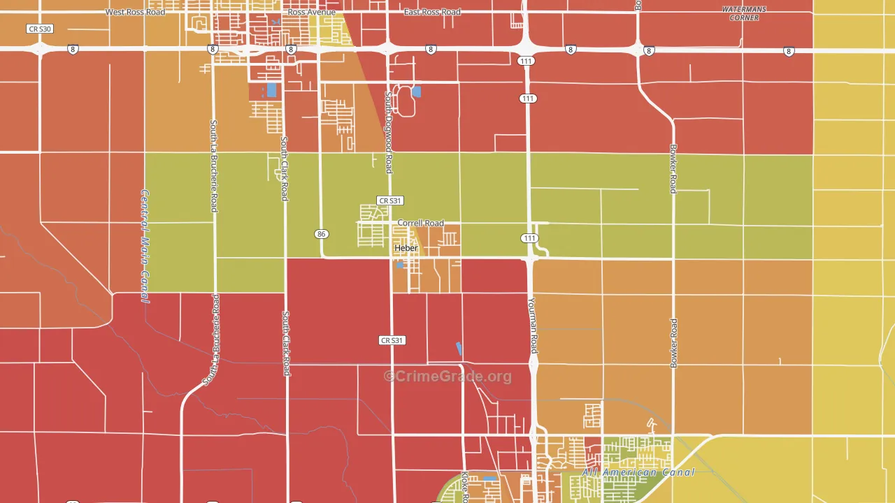 Heber, CA Map of Burglary Rates